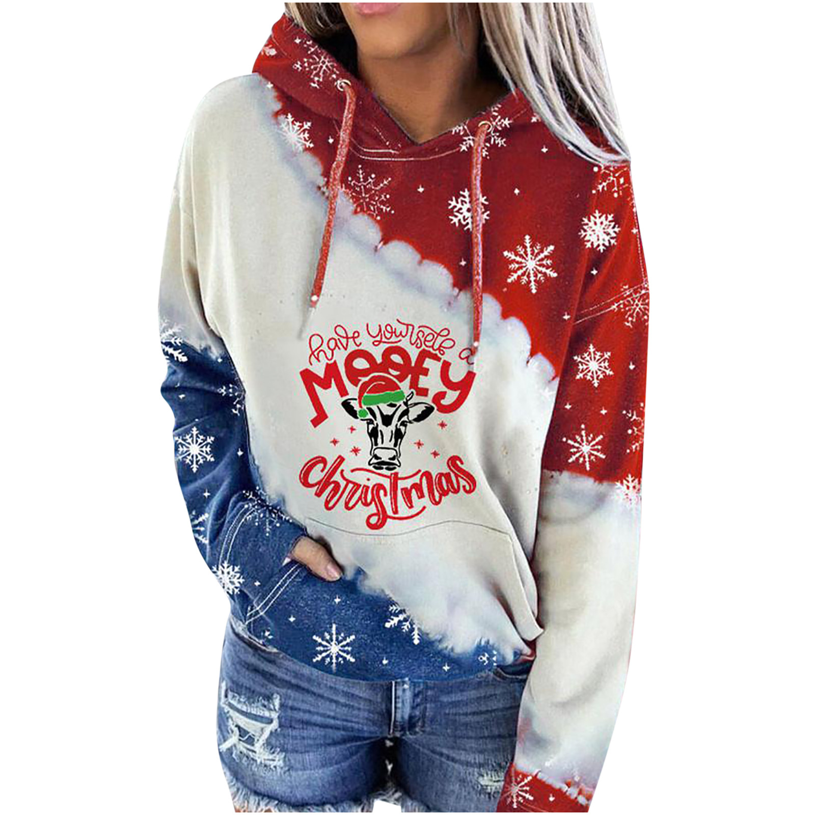 Womens Casual O-Neck Gradient Contrast Color Long Sleeve Top Pullover Sweatshirt Flattering Warm Tunic Blouses Light Blue, XL